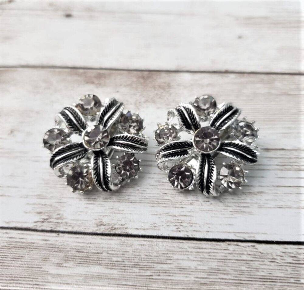 Vintage Elizabeth Morrey Clip On Earrings - Stunning Silver Tone Statement
